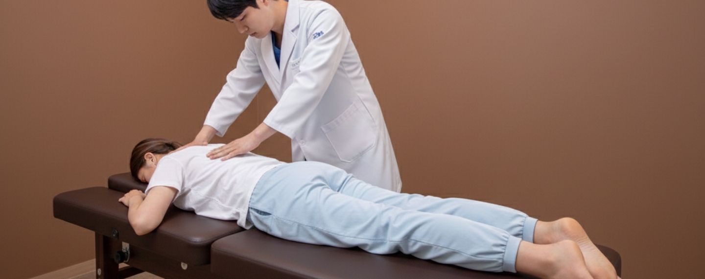 추나요법 치료중인 의사와 환자